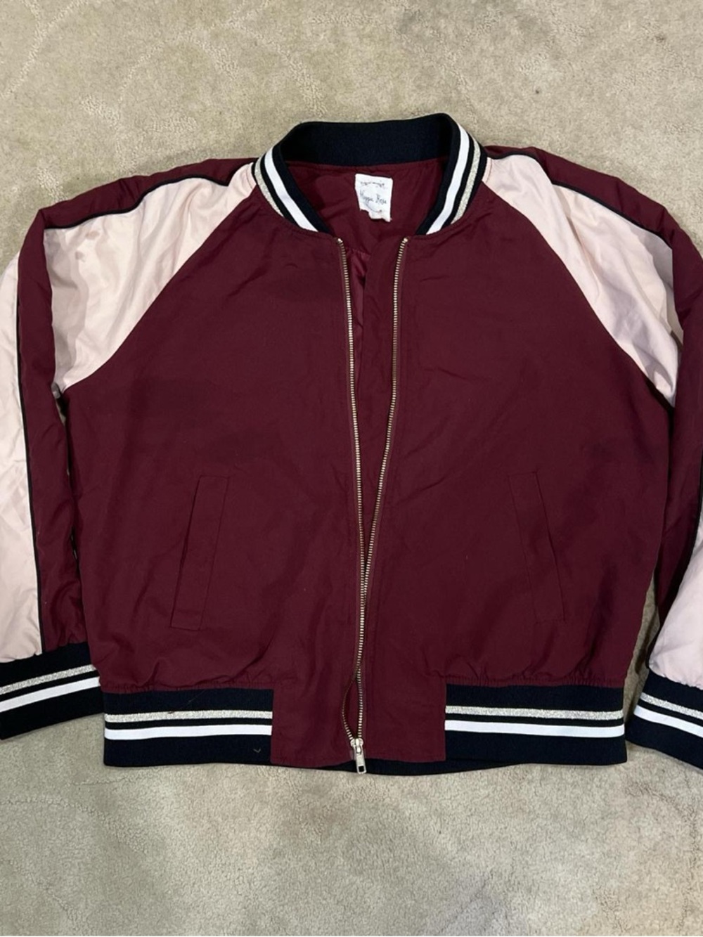 Bomber Jacket - Maroon with cream Sleevesu